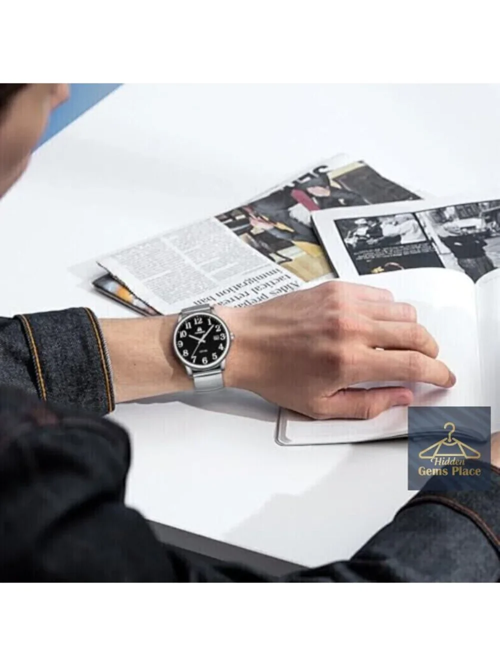 Men's Stainless Steel Analog Quartz Watch Waterproof Easy Reader Expansion Band